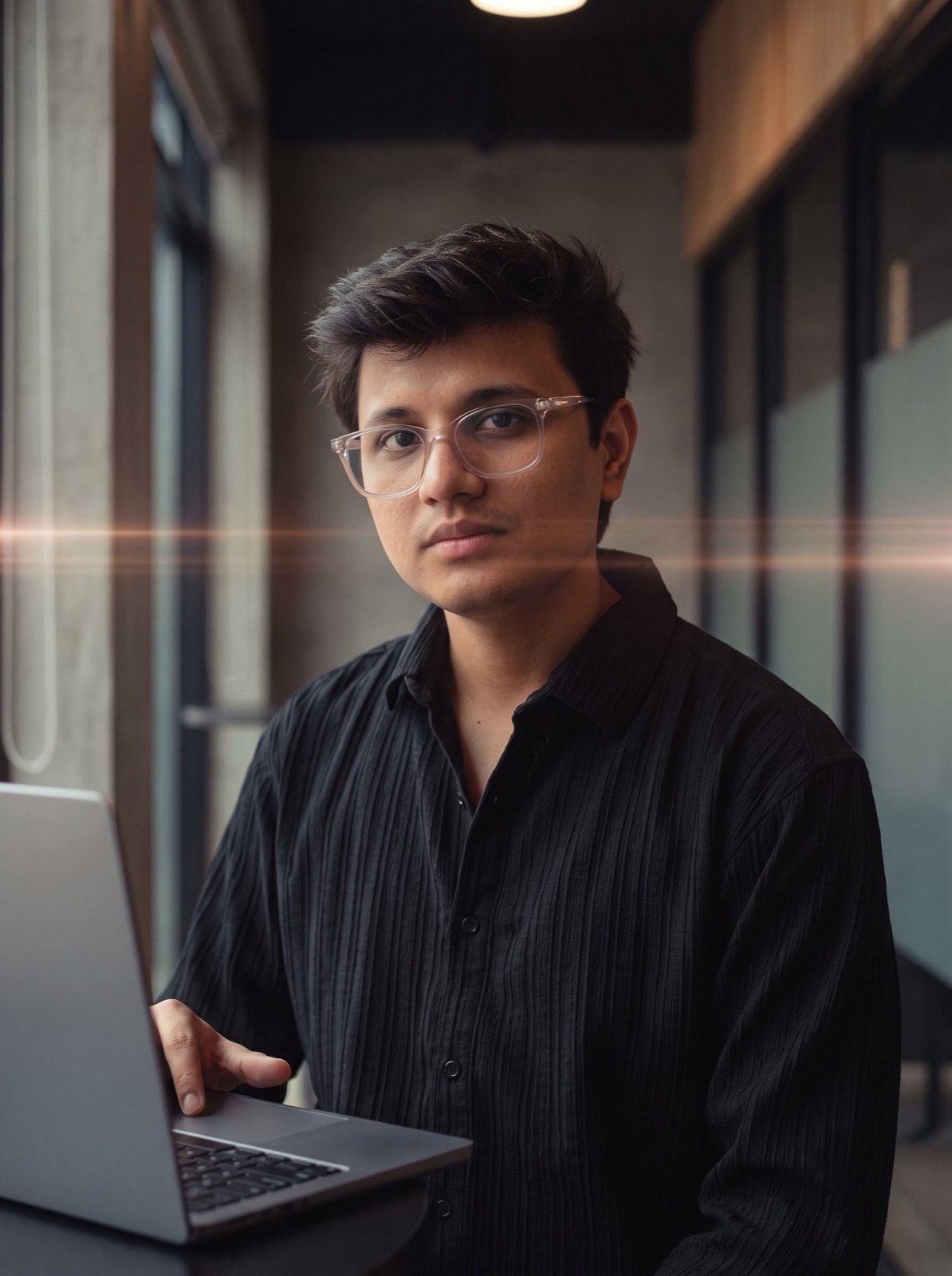 Himanshu Pandey, founder of NOSET, at a laptop