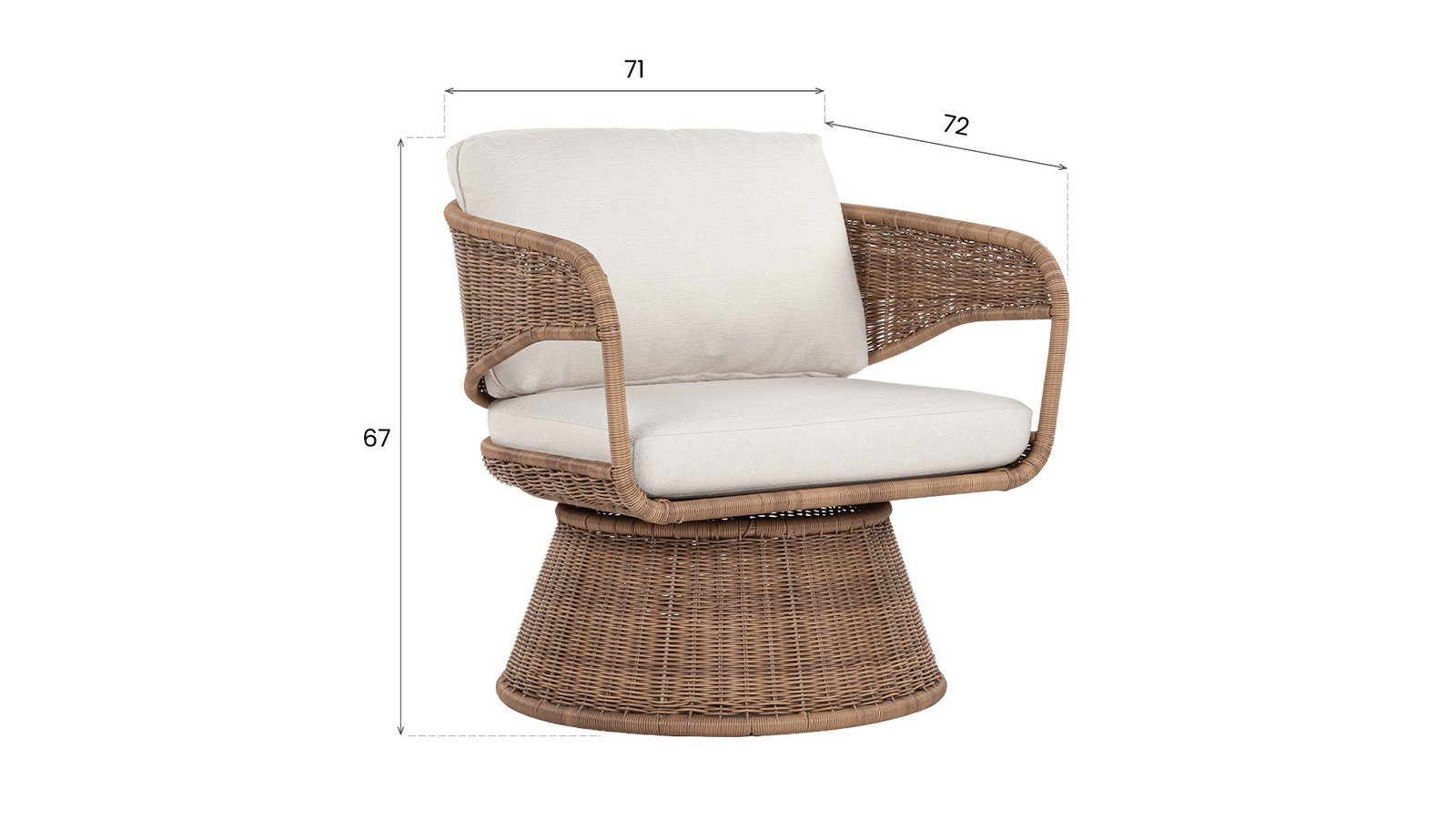 Dimensioned product render of the lounge chair on white